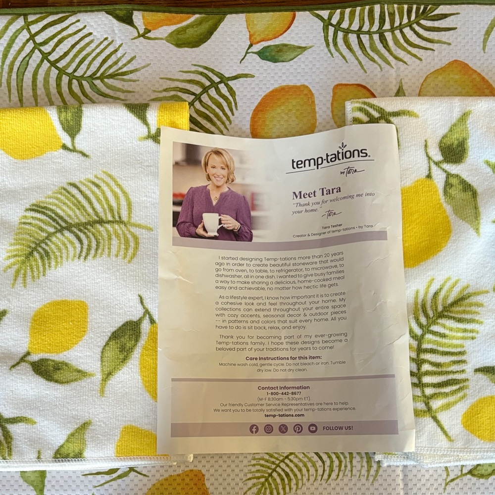 Temp-Tations Lemon and Leaf Kitchen or Bath Towels and Mat